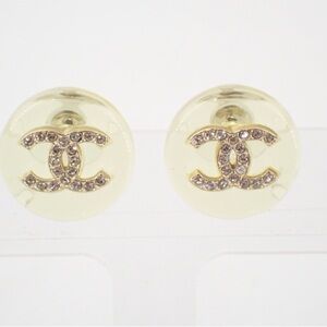 CHANEL Cream and Gold Logo Earrings